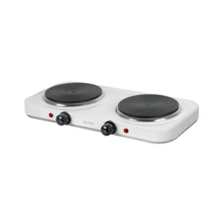 Parrilla Electrica Doble Quemador Tipo Disco, Blanca,Volteck